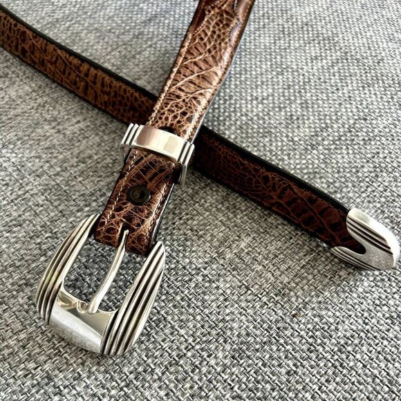 James Culver Handmade Leather Belt Brown Exotic Silver Tone Western Vintage main image 13